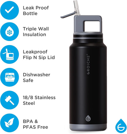 GROSCHE Alpine Flip 'N Sip 16oz Insulated Water Bottle - Stainless Steel, Leakproof Flask with Straw - Perfect for Gym, Travel, Sports & Outdoor Use, Canadian Brand! - 16 fl. oz, Scuba Blue