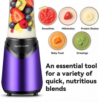 La Reveuse Smoothie Blender Personal Size 300 Watts with 2 Pieces 18 oz BPA-Free Travel Sports Bottles,Grey