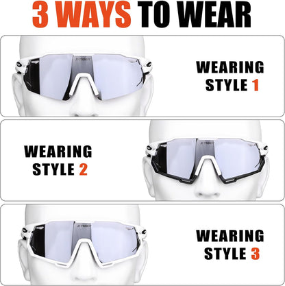 X-TIGER Polarized Cycling Glasses with 5 Interchangeable Lenses,MTB Biking Baseball Running Sports Sunglasses for Men Women