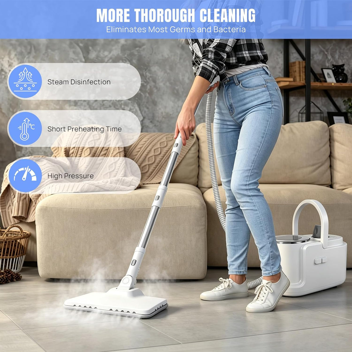 Steam Cleaner,5 Bar Handheld Steamer & Steam Mop,Steamer Cleaning for Home