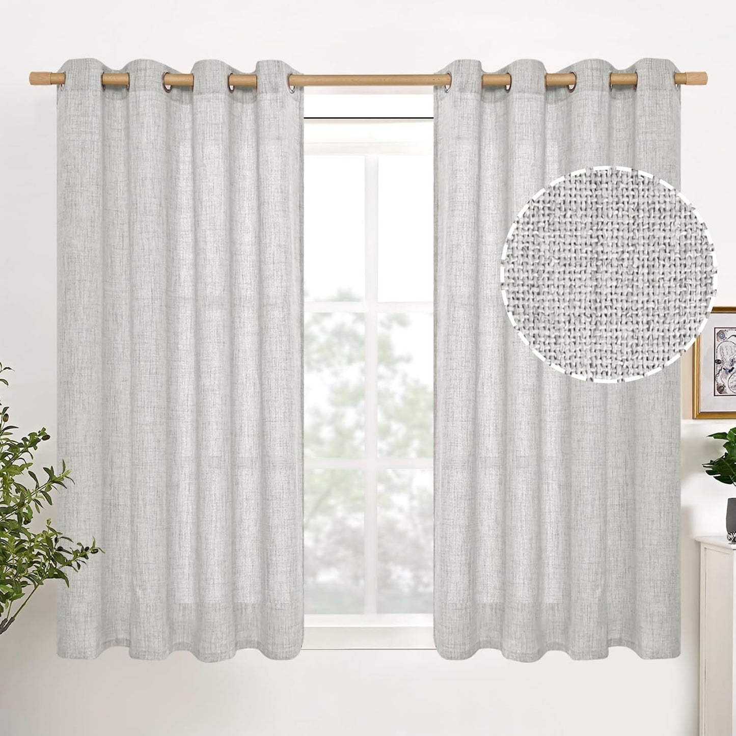 YoungsTex Natural Linen Curtains 84 Inch Long for Living Room Bedroom Grommet Top Light Filtering Privacy Linen Textured Window Semi Sheer Drapes, 2 Panels, 52x84 Inch, Natural