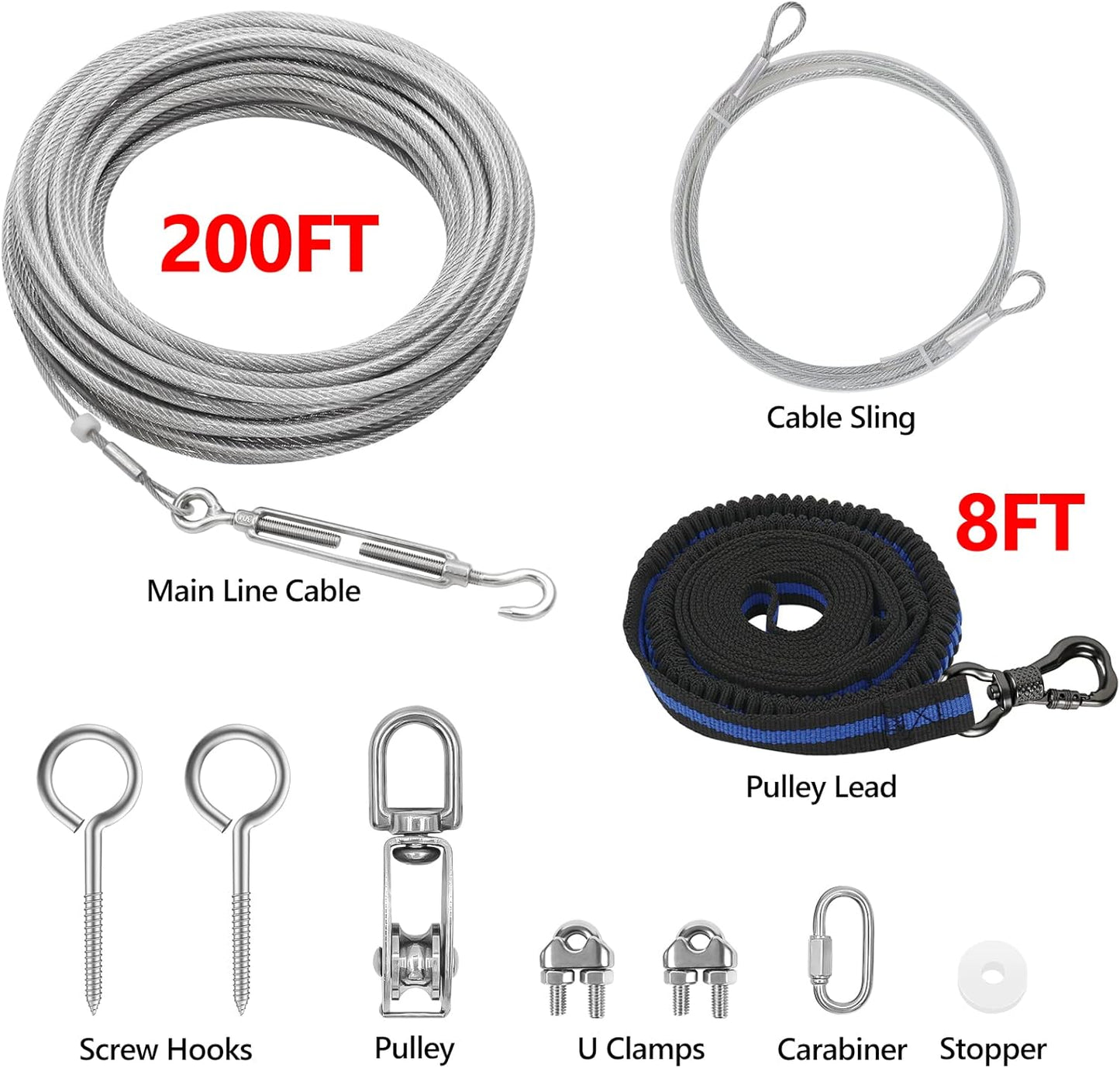 XiaZ Dog Runner Cable Dog Run Trolley Tie Out Cable Dog Chains for Outside Yard Camping Up to 250 Pound, 20 Feet