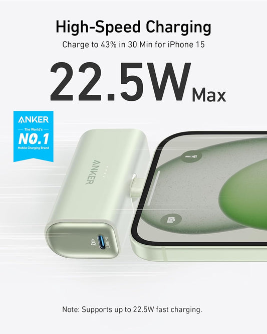 Anker iPhone 16 Portable Charger, Nano Power Bank with Built-in USB C Connector, 5,000mAh Portable Charger 22.5W, for iPhone 16/15 Series, Samsung S22/23 Series, iPad Pro/Air, AirPods, and More - PuriLite