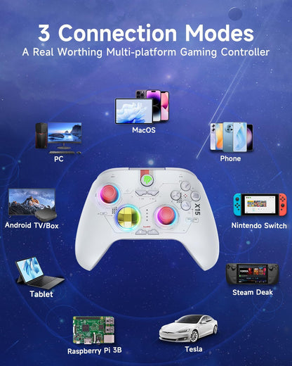 EasySMX X15 PC Controller - Enhanced Wireless Bluetooth Controller with Hall Joysticks/Hall Triggers/RGB Lighting - No Stick Drift, No Dead Zone - Work for Windows PC, Android, Steam and Switch