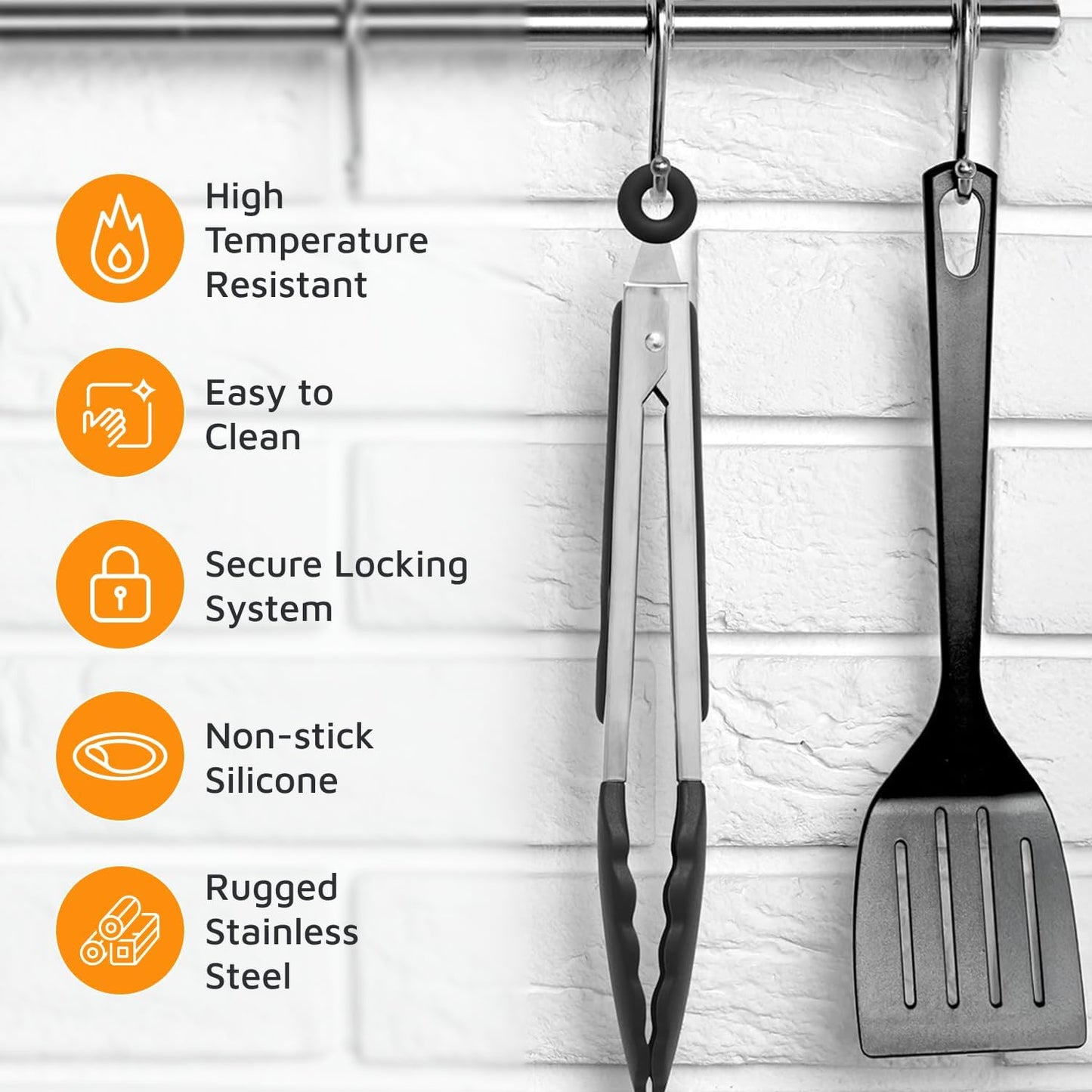 The Original Popco Tongs for Cooking - Set of 3 (7, 9, 12 inches) - Heavy Duty, 304 Stainless Steel BBQ and Kitchen Tongs with Silicone Tips (3 Colors Available)