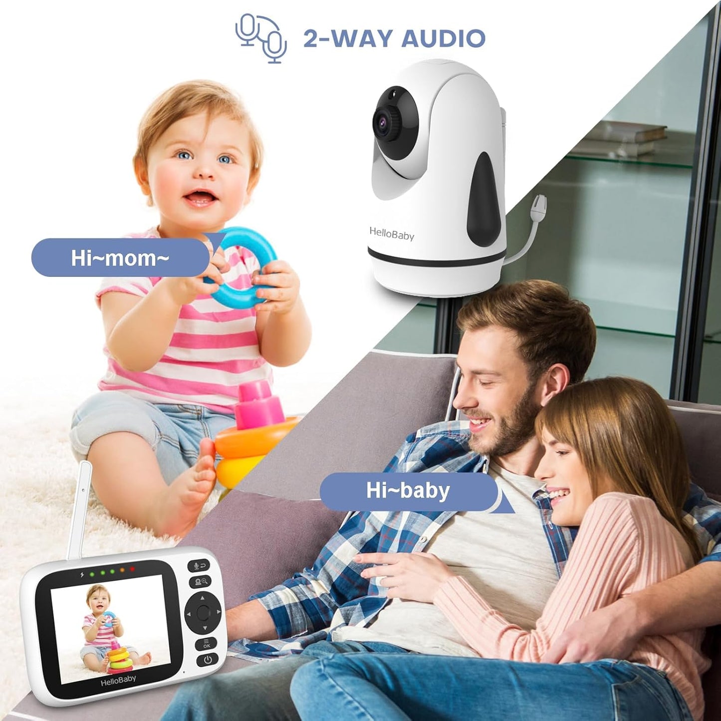 HelloBaby Baby Monitor No WiFi,Video Baby Monitors with Camera and Audio,3.2'' IPS Screen, Remote Pan-Tilt-Zoom Baby Camera Monitor,Plug&Play,Night Vision,1000ft Range,2-Way Talk, ECO Mode,Temperature