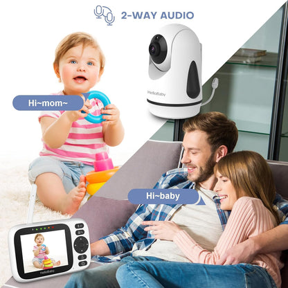 HelloBaby Baby Monitor No WiFi,Video Baby Monitors with Camera and Audio,3.2'' IPS Screen, Remote Pan-Tilt-Zoom Baby Camera Monitor,Plug&Play,Night Vision,1000ft Range,2-Way Talk, ECO Mode,Temperature