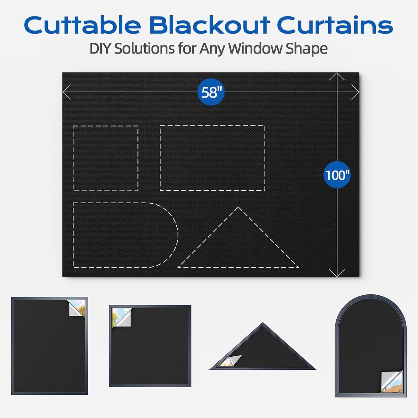 Blackout Curtains for Bedroom, 39" x 58" Portable Blackout Blinds with 20 Sets Hooks & Loops Strips for 100% Blackout Window Film, Temporary Blackout Shades for Windows Cover Nursery Travel RV- Black