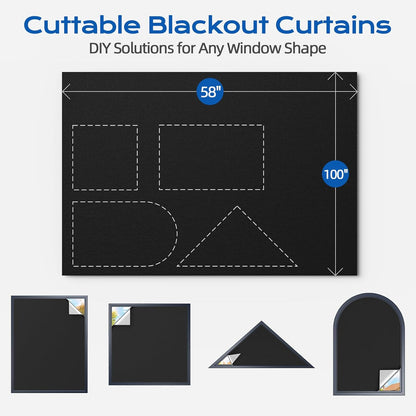 Blackout Curtains for Bedroom, 39" x 58" Portable Blackout Blinds with 20 Sets Hooks & Loops Strips for 100% Blackout Window Film, Temporary Blackout Shades for Windows Cover Nursery Travel RV- Black