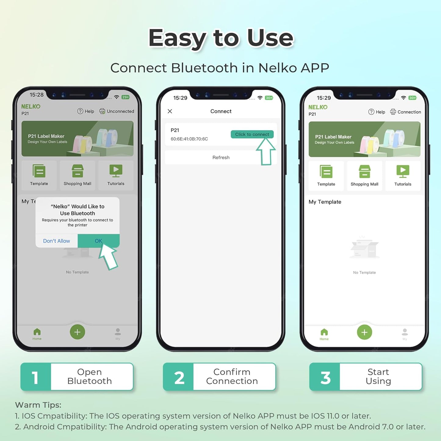 Nelko Label Maker Machine with Tape, P21 Portable Bluetooth Label Printer, Wireless Built-in Cutter Sticker Maker Mini Label Makers with Multiple Templates for School Organizing Office Home, White
