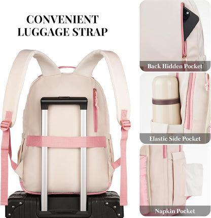 WINDARS School Backpack for Teens Girls, Aesthetic College Backpack Large Bookbag for Women Students Fashion 15.6 Inch Laptop Bag for Work Travel (Khaki Beige)