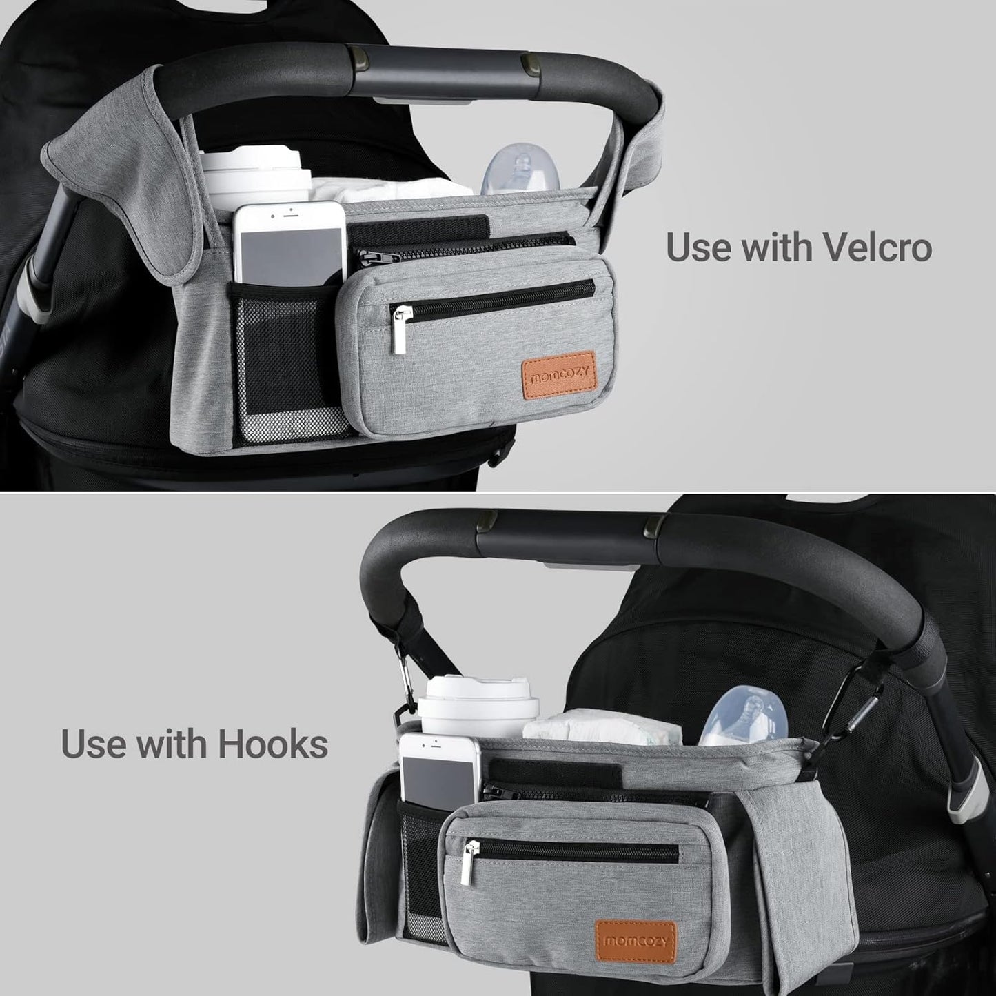 Universal Stroller Organizer with Insulated Cup Holder by Momcozy - Detachable Phone Bag & Shoulder Strap, Fits for Stroller like Uppababy, Baby Jogger, Britax, BOB, Umbrella and Pet Stroller