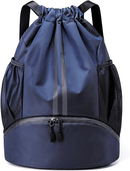 Hoedia Sports Drawstring Backpack - String Swim Gym Bag with Shoes Compartment and Wet Proof Pocket for Women/Men