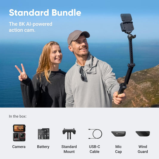 Insta360 Ace Pro 2 Standard Bundle - 8K Waterproof Action Camera Co-Engineered with Leica, 1/1.3" Sensor, Dual AI Chip, Leading Low Light, Superior Audio, Flip Screen & AI Editing for Vlogs - PuriLite