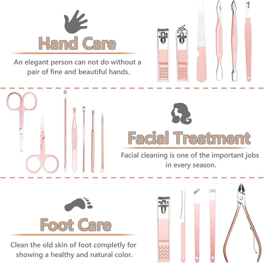 Nail Clippers 18 pcs Manicure Set Nail Scissors Cuticle Remover for Men Women Stainless Steel Nail Care Grooming Kit with Leather Case for Travel & Home - PuriLite