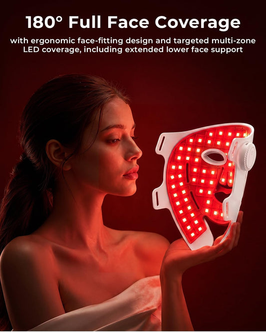 𝟐𝟎𝟐𝟔 Cordless 4D Red Led Mask Spectrum Mask Red Light for Face and Neck Set, 850nm and Red Light 630nm, 460nm 530nm 4 Gears Energy Adjustment, White