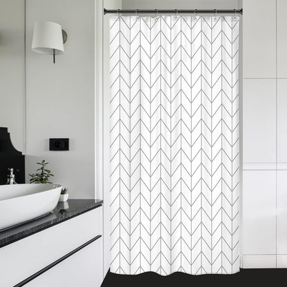 Riyidecor Stall Small RV Gray White Grey Bathroom Shower Curtain Liner 36Wx72H Inch Half Single Narrow Walkin Standing Little Size Dorm Chevron Herringbone Geometric Tiny Fabric Polyester Waterproof