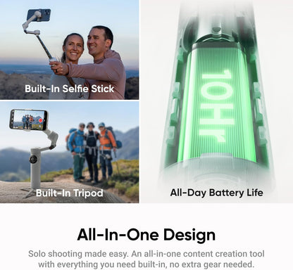 Insta360 Flow 2 White Gimbal Stabilizer for Smartphone - Foldable AI Phone Gimbal, AI&Multi-Person Tracking, Built-in Tripod/Selfie Stick, Remote Control, iPhone/Android Phone Stabilizer, Travel&Vlog