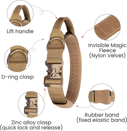 EXCELLENT ELITE SPANKER Tactical Dog Collar Nylon Adjustable K9 Collar Military Dog Collar Heavy Duty Metal Buckle with Handle(Coyote Brown-XL)