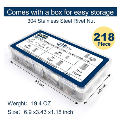 Vifmy Metric & SAE Rivet Nut Assortment Kit(420 Pcs),m3 m4 m5 m6 m8 m10 m12#6-32#8-32#10-24 1/4"-20 5/16"-18 3/8"-16 UNC Flat Head Rivnut Set,Zinc Plated Finish Carbon Steel Nutsert