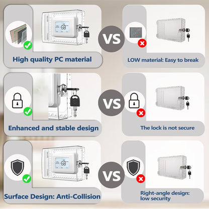 Gedreew 2 PCS Large Thermostat Lock Box Cover with Key, Clear Thermostat Cover with Lock Compatible With Honeywell Thermostat On Wall, AC Lock Box Cover with Key Fits Thermostats 5"H x 6" W or Smaller