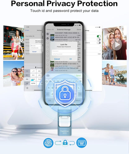 256GB Flash Drive for iPhone Photo Stick, Thumb Drive USB Stick High Speed Transfer USB Drives External Picture Video Storage Memory Expansion for iPhone/iPad/PC (Blue)