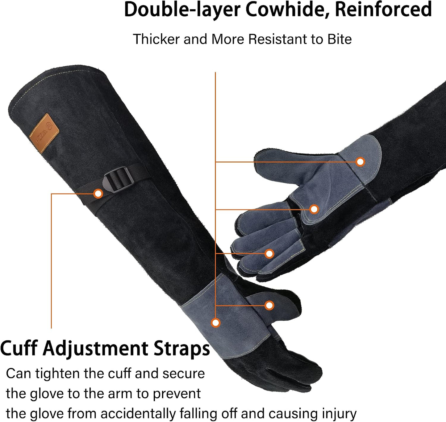 Animal Handling Gloves | 60 cm Long Leather Bite, Scratch, Cut and Puncture Resistant Gloves for Pet Handling, Reptiles, Birds, Welding and Gardening