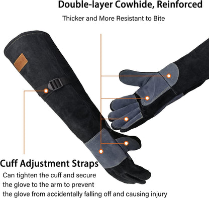 Animal Handling Gloves | 60 cm Long Leather Bite, Scratch, Cut and Puncture Resistant Gloves for Pet Handling, Reptiles, Birds, Welding and Gardening