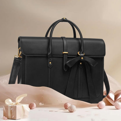 MOSISO Laptop Bag for Women, PU Leather Laptop Shoulder Bag Convertible Backpack, Work Travel Computer Bag with Bowknot - PuriLite