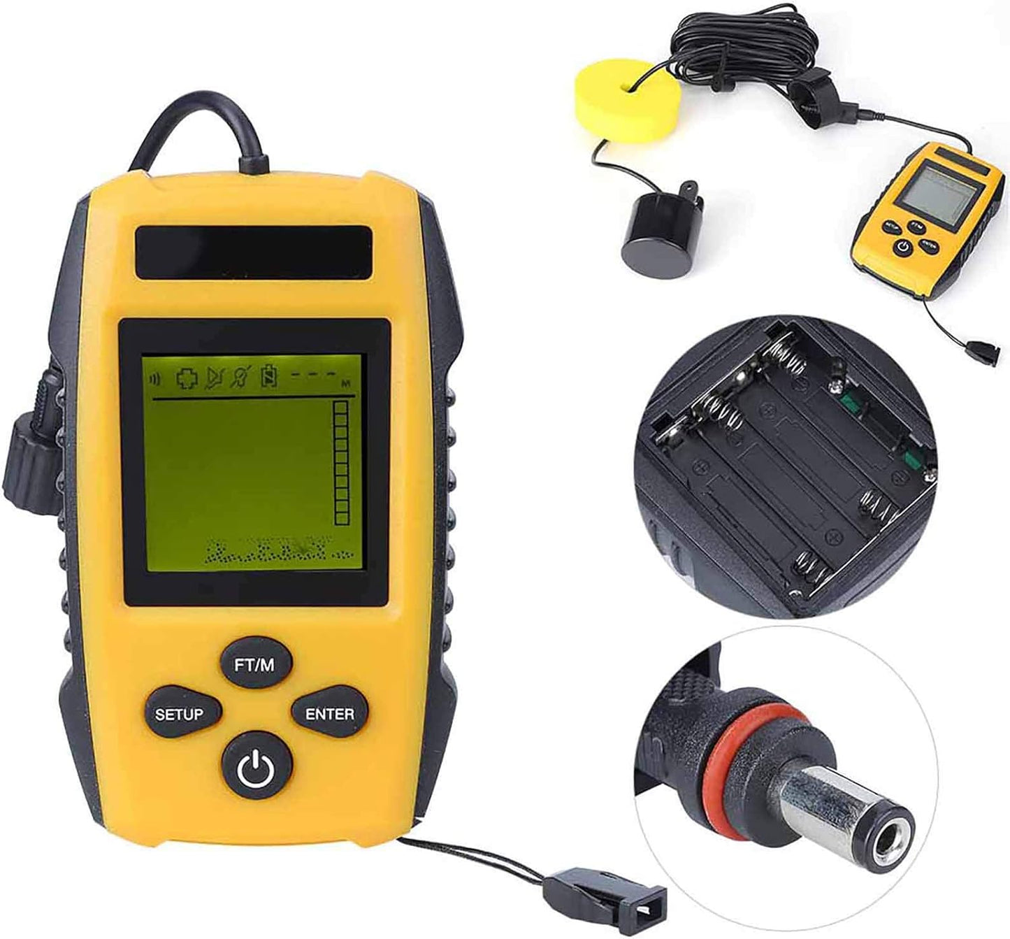 Fish Finder, Portable Fishing Kayak Fishfinder Handheld Fish Depth Finder with Sonar Sensor Transducer and LCD Display Fish Detector Device for Fishing