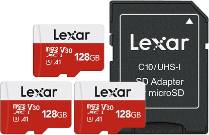 Lexar 128GB Micro SD Card, microSDXC UHS-I Flash Memory Card with Adapter - Up to 100MB/s, A1, U3, Class10, V30, High Speed TF Card