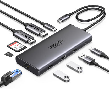 UGREEN Docking Station, Revodok Pro 210 USB C Hub (10 in 1) with Dual 4K@60Hz HDMI Single 8K@30Hz, 100W PD, 1Gbps Ethernet, 5Gbps USB, SD/TF, Network Hub USB C Dock for Thinkpad, HP, Dell Laptops