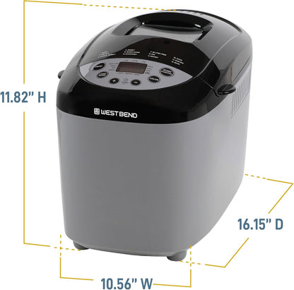 West Bend 47413 Hi-Rise Bread Maker Programmable Horizontal Dual Blade with 12 Programs Including Gluten Free, 3-Pound, Gray