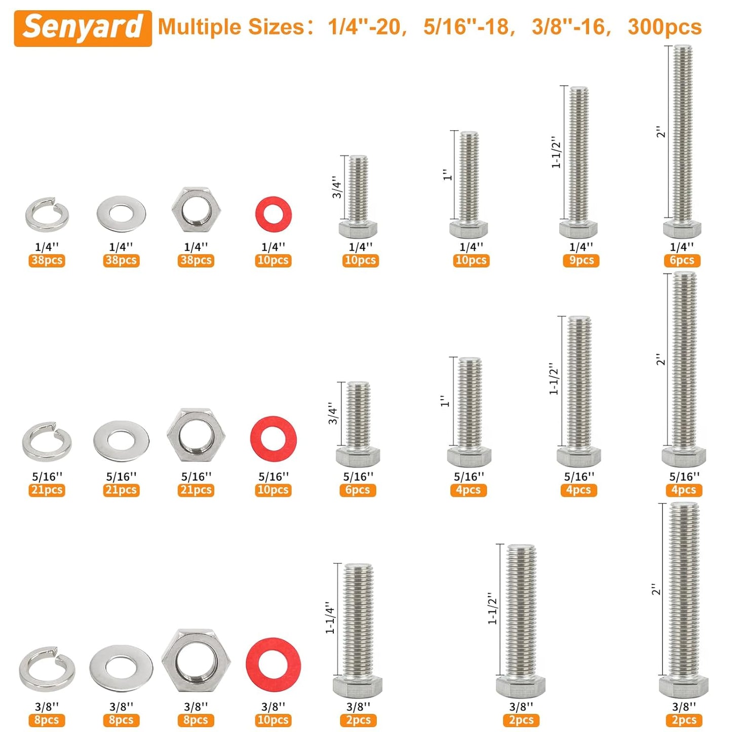 780pcs Hex Bolts and Nuts kit, 304 Stainless Steel M6 M5 M4 M3 Metric Bolt Assortment (Lock & Flat Washers), Stainless Steel Bolts and Nuts kit, Metric Screw Assortment