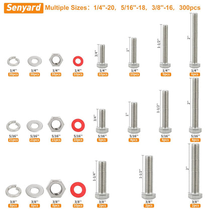 780pcs Hex Bolts and Nuts kit, 304 Stainless Steel M6 M5 M4 M3 Metric Bolt Assortment (Lock & Flat Washers), Stainless Steel Bolts and Nuts kit, Metric Screw Assortment