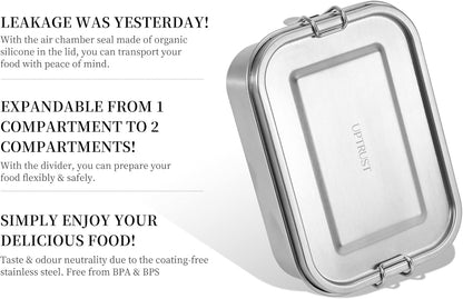 UPTRUST Leak Proof Stainless Steel Bento Lunch Container, (47OZ/1400ML) Metal Bento Lunch Box for Kids or Adults, 3 Compartment Packing Box for Work Lunch