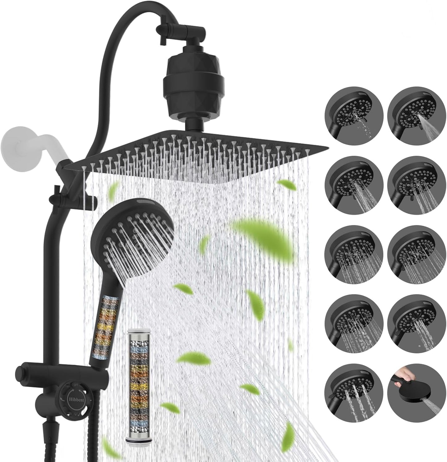 Hibbent Upgraded All Metal 10"Rainfall Showerhead Combo, High Pressure Shower Head with 10-Spray Mode Handheld, Innovative 4-way Diverter with Pause Mode, 71'' Shower Hose and Handheld Holder, Chrome