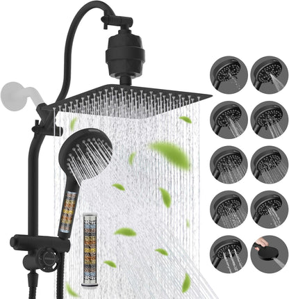 Hibbent Upgraded All Metal 10"Rainfall Showerhead Combo, High Pressure Shower Head with 10-Spray Mode Handheld, Innovative 4-way Diverter with Pause Mode, 71'' Shower Hose and Handheld Holder, Chrome