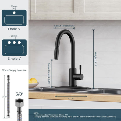 FORIOUS Kitchen Faucet with Pull Down Sprayer, Stainless Steel Single Handle Classic Sink Faucet 1 Or 3 Hole, Dual Function Faucet for Farmhouse, Camper, Laundry, Rv, Bar, Mattle Black
