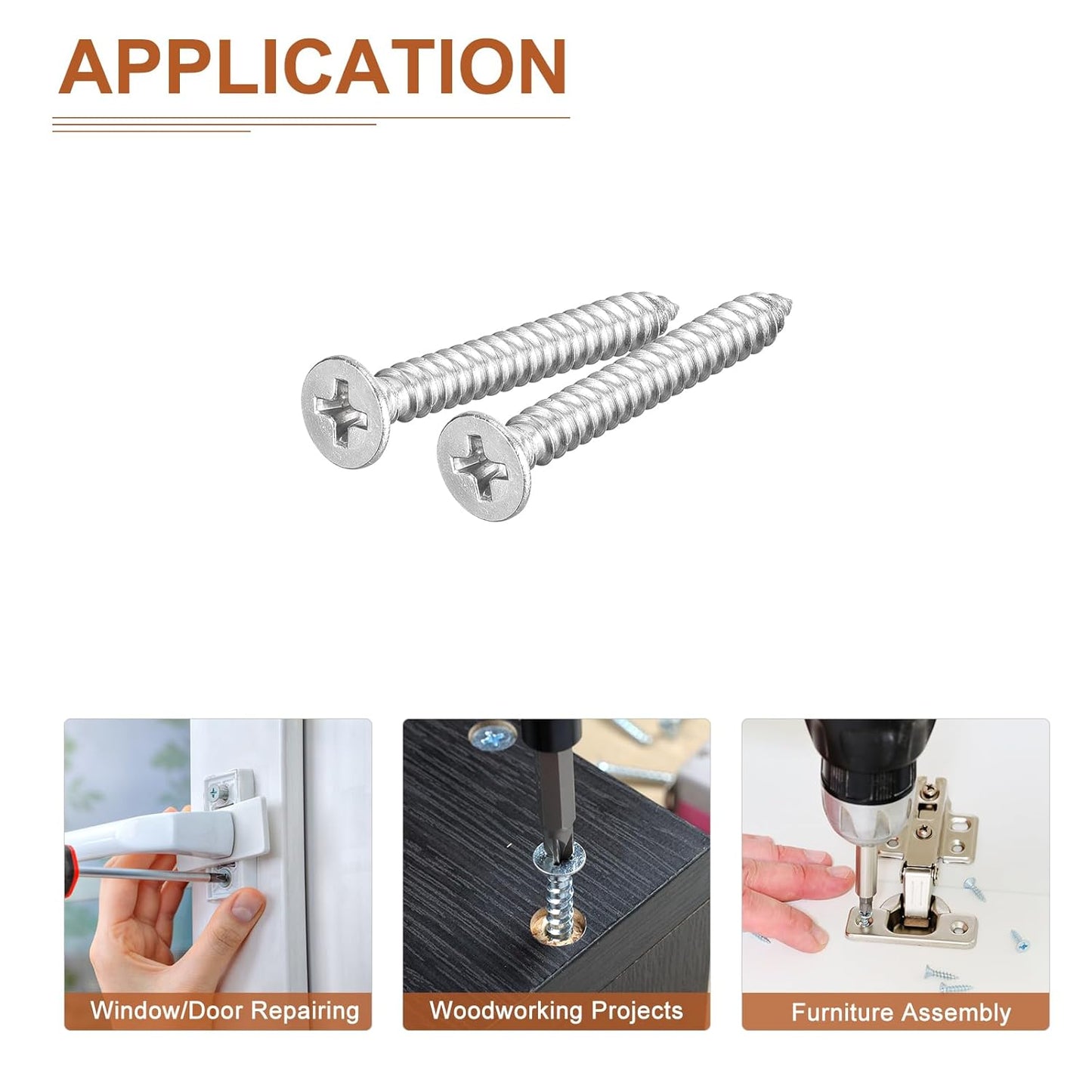 DTGN 100Pcs #8x1 Flat Head Wood Screws, 304 Stainless Steel Phillips Self Tapping Screws - Good for Woodworking, Furniture - Silver