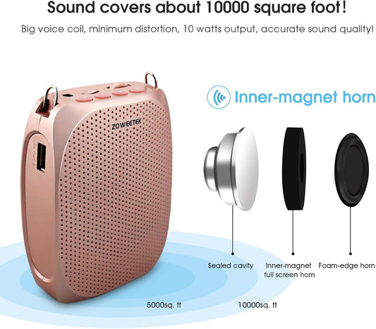 ZOWEETEK Voice Amplifier with Microphone Headset,1800mAh Rechargeable Portable Amplifier for Teachers, Tour Guide,Yoga,Fitness, Training, Meeting,Classroom