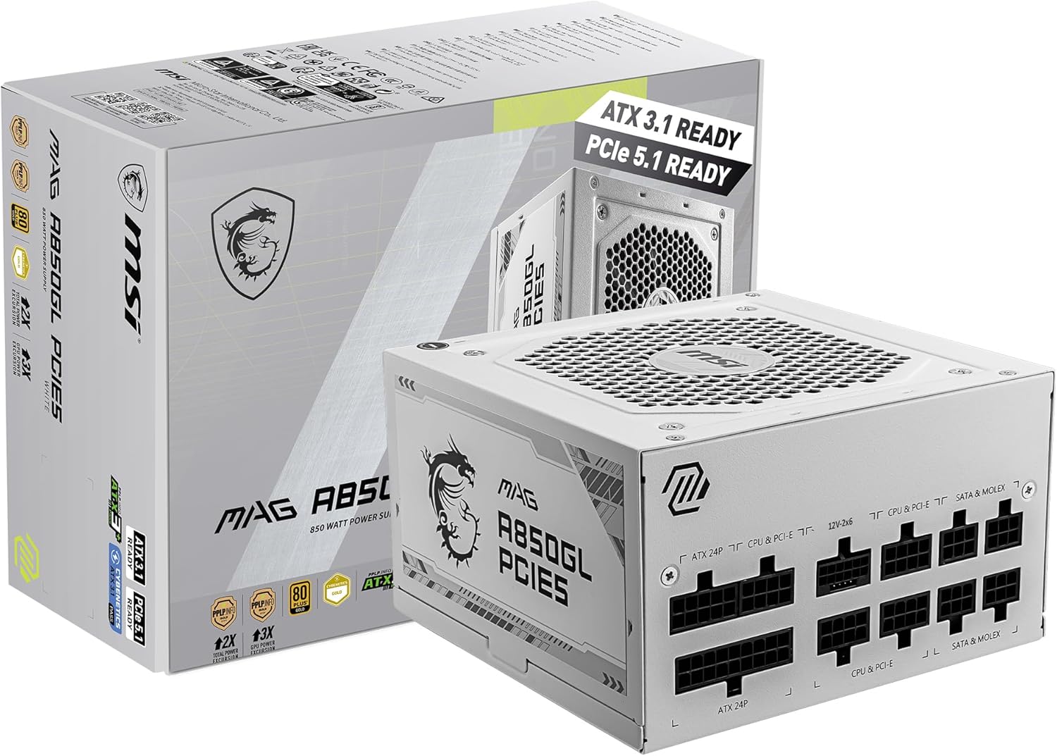 MSI MAG A750GL PCIE 5 Gaming Power Supply - Full Modular - 80 Plus Gold Certified 750W - Compact Size - ATX PSU - PuriLite
