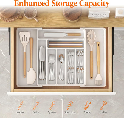 Lifewit Cutlery Organizer, Expandable Utensil Organizer for Kitchen, Utensil Holder, Adjustable Cutlery Rack Organizer for Spoons, Knives, Kitchen Organizers and Storage, Black