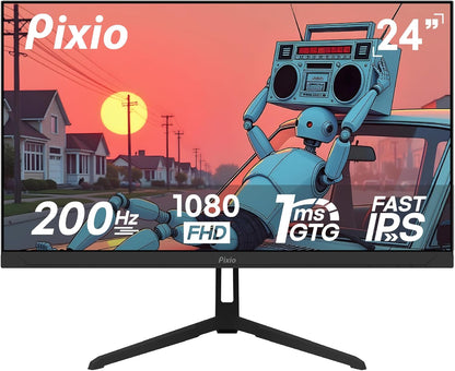 Pixio PX248 Wave 24 inch 200Hz Refresh Rate FHD 1080p Resolution Fast IPS Panel 1ms GTG Response Time Adaptive Sync Gaming Monitor with Adaptive Sync