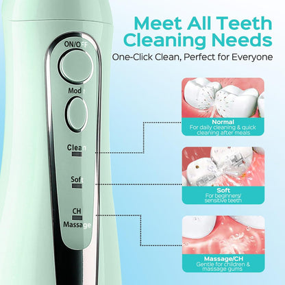 COSLUS Water Teeth Flosser: 300ML Cordless Electric Water Tooth Flossing Rechargeable IPX7 Waterproof Portable Travel Flossers Set for Teeth