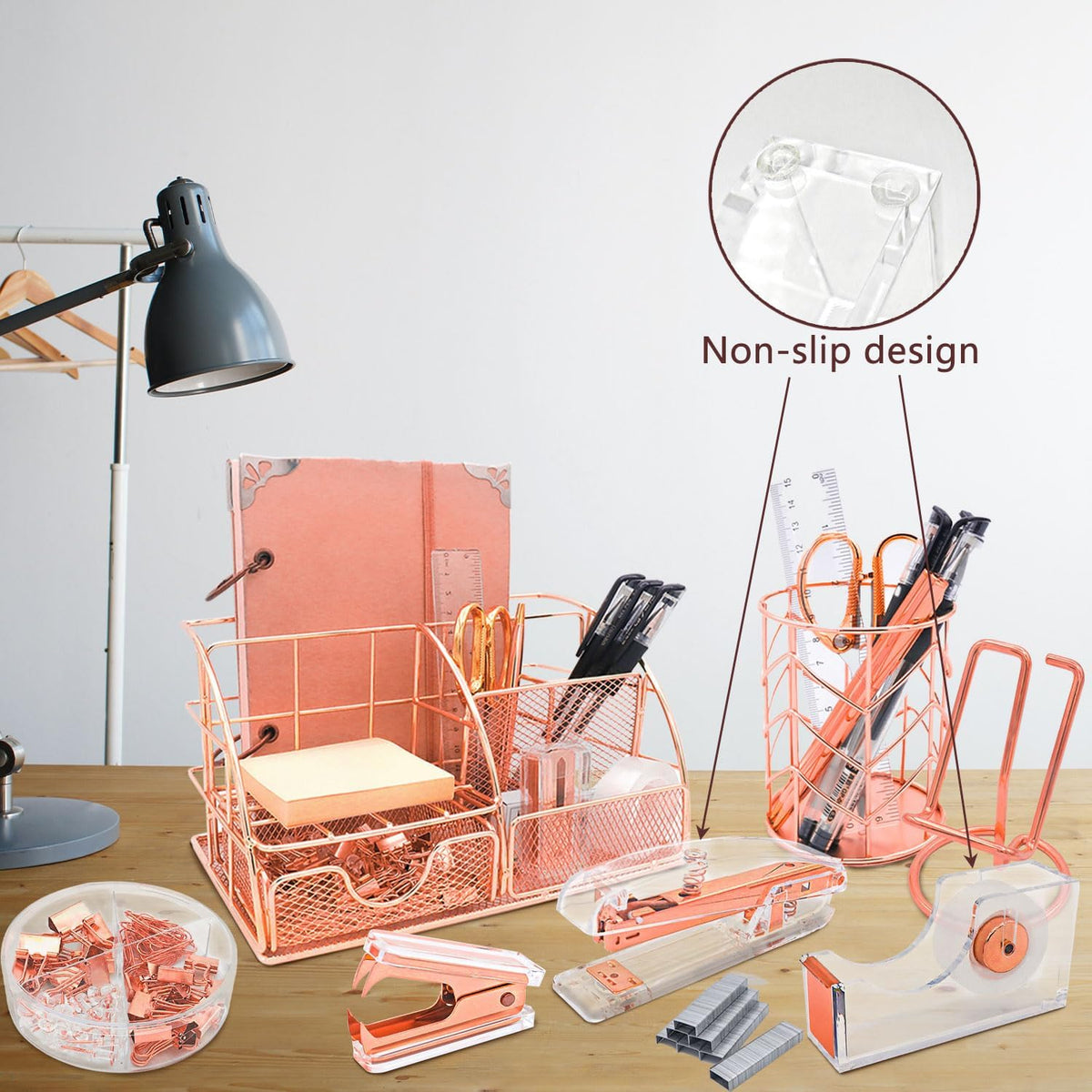 Grehge fice Desk Organizers, Rose Gold 13PCS Office Supplies and Accessories Desk organizer, Acrylic