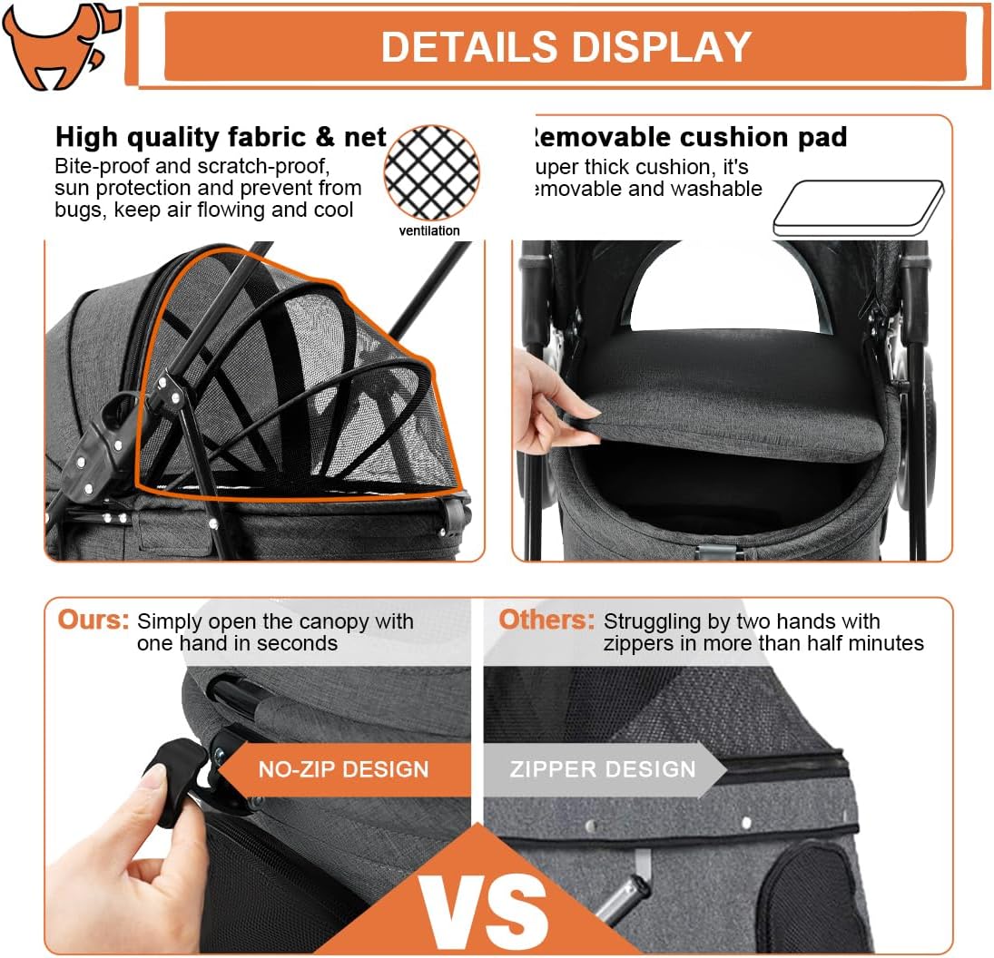 Pet Stroller, Folding Cat Dog Stroller for Medium Small Dogs & Cats | All-Terrain Pet Stroller 4 Wheels Lightweight Travel Carriage Jogging Stroller,Black