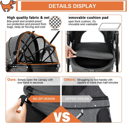 Pet Stroller, Folding Cat Dog Stroller for Medium Small Dogs & Cats | All-Terrain Pet Stroller 4 Wheels Lightweight Travel Carriage Jogging Stroller,Black