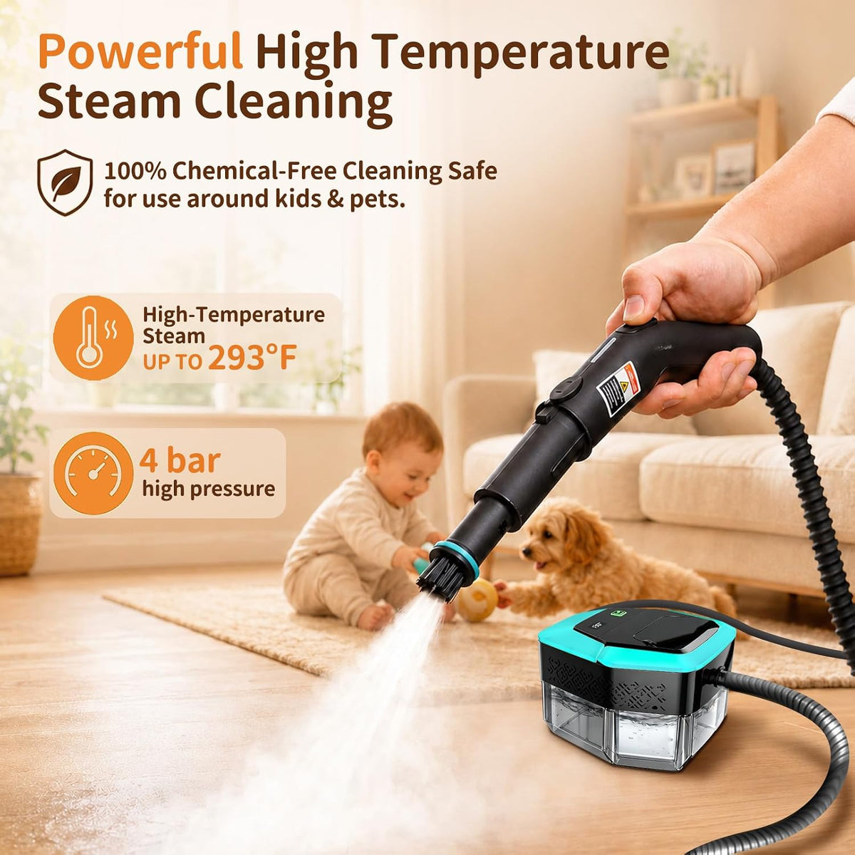 Steam Cleaner Handheld 3Level Adjustable Handle 15s Heat-Up 1.8L Large Tank