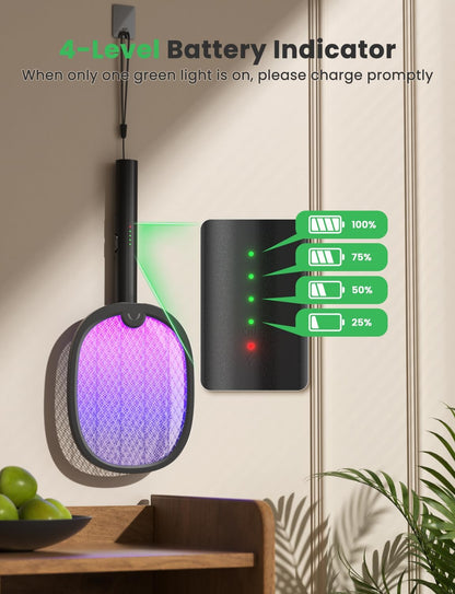 YISSVIC Bug Zapper Racket 4000 Volt Electric Fly Swatter Fly Zapper Dual Modes with Attractant Light Rechargeable Black 2 Pack